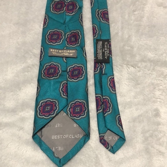 Robert Talbots Aqua Blue Print Tie - Picture 2 of 7